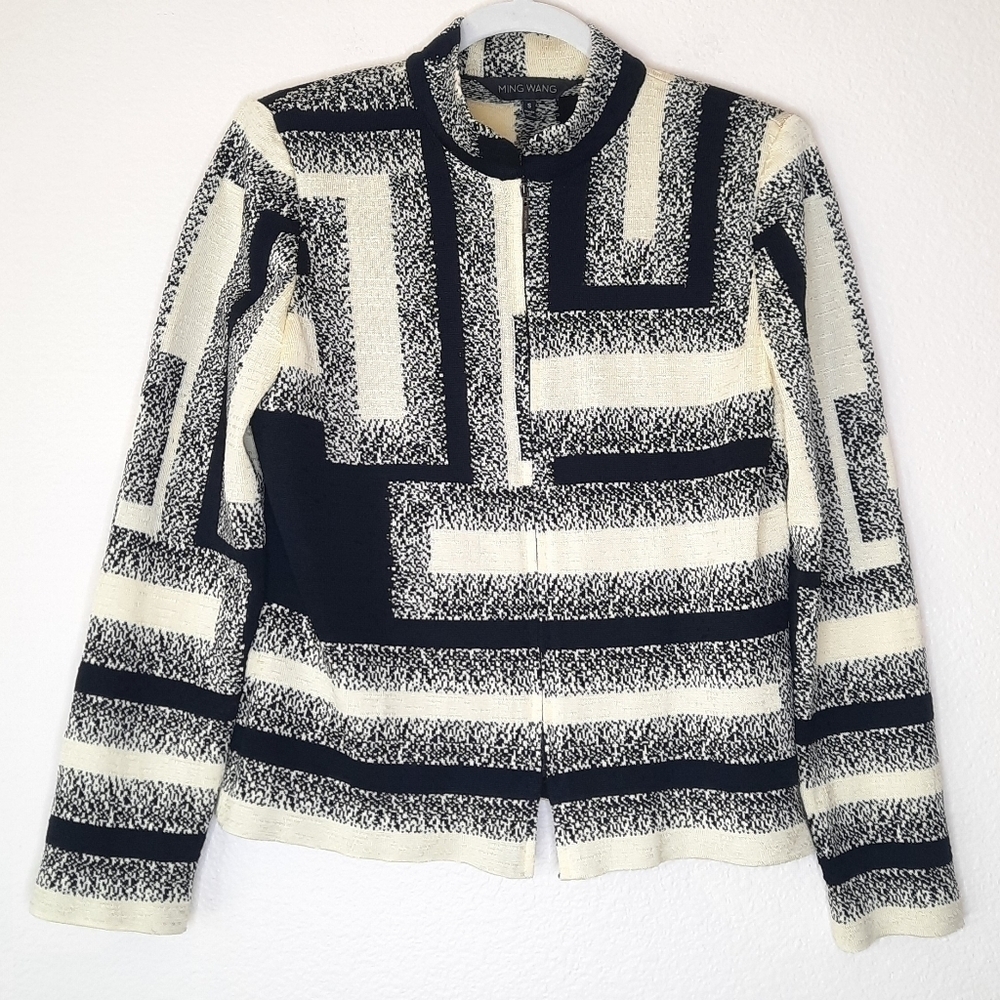 Ming Wang Yellow Abstract Zipper Cardigan Sweater S